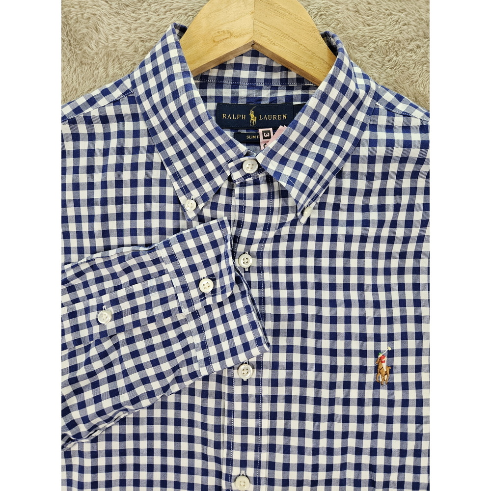 Ralph Lauren Slim Fit Gingham Oxford Shirt Plaid 100% Cotton Dress Shirt